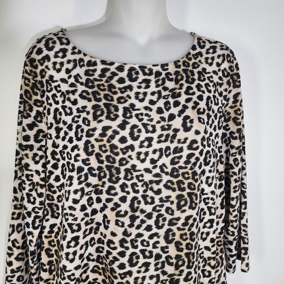 Chico's Womens Top Leopard Print Side Tie Round Neck Knit Size 2 US Large 3/4 Sl - Picture 3 of 11